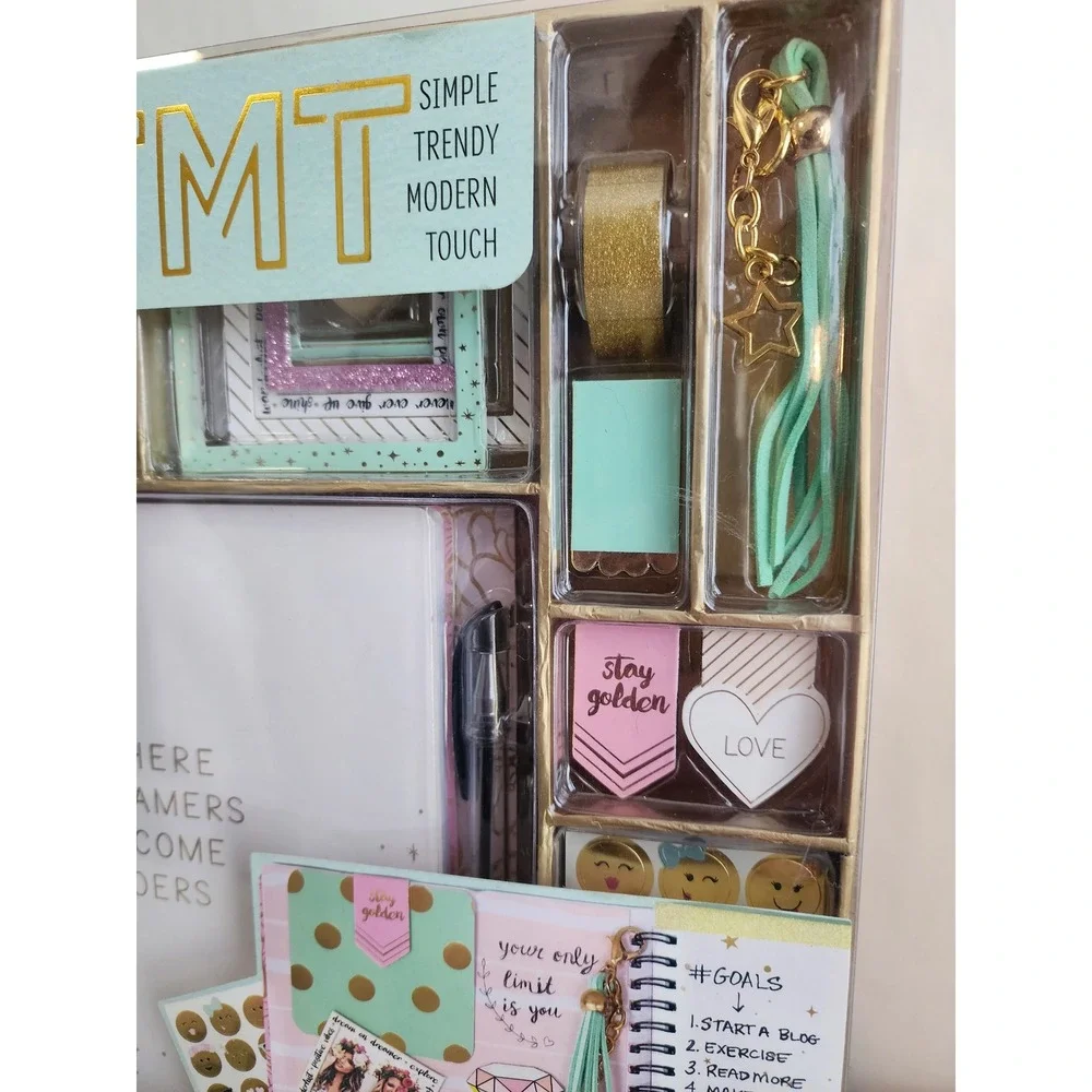 STMT DIY Journaling Set Memory Journal Kit Gold Mint Pink Where Dreamers Doers